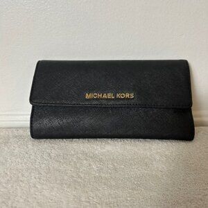 Michael Kors Women's Wallet Black Gold Hardware